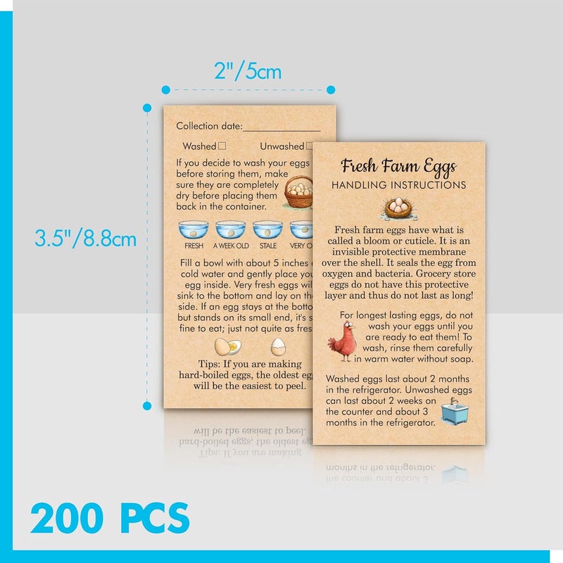Gethelud 200 PCS Fresh Farm Egg Handling Instruction Cards, Double-sided Printing Egg Carton Stamp Bulk with Washed/Unwashed Fresh Egg Care Accessories Card Labels for Farm Fresh Eggs (3.5” x 2”) - Image 2